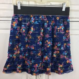 Free People Floral Ruffle Mini Skirt Elastic Waist